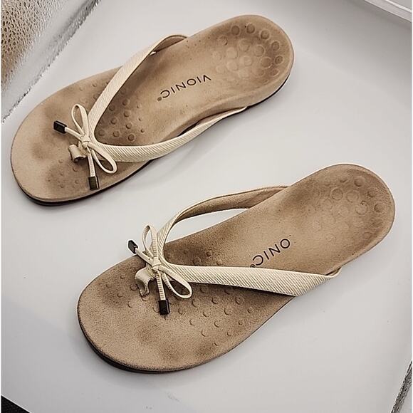 Vionic Bella Sandals Women Size 11 Ivory Flip flop Bowtie Comfort Orthotic - Picture 4 of 10